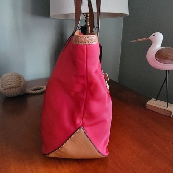 Michael Kors Kempton Red Nylon Tote with Brown Leather Handles & Bottom - Picture 6 of 15